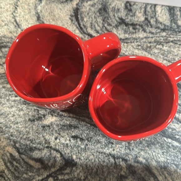 New❣️Rae Dunn Mug Set. Red with White Letters. “Up To Snow Good” Coffee HotCocoa - Picture 4 of 4